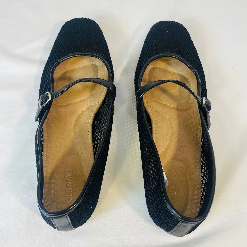 Old Navy‎ Mesh Ballet Flats Mary Jane Women's 10 Blackjack Black Buckle Strap